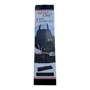 7pc BBQ Grill Tool Set With Apron Grande Chef Barbecue Grilling Utensils Kit NEW